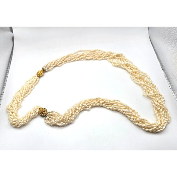 Vintage 10 strands of freshwater pearls Torsade Necklace Matinee 28" adjustable - Picture 4 of 6